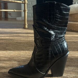 Black Croc-Embossed Women's Boots